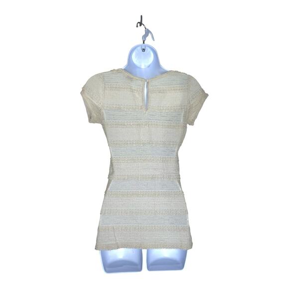 GUESS Y2K Top Cream Fitted Mesh Lace Sheer Sz M Romantic Coquette Blouse Stretch - Picture 3 of 9